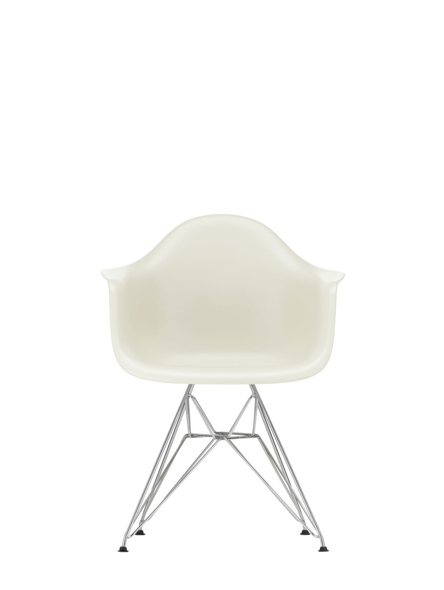 Eames Plastic Arm Chair DAR Stuhl in Kieselstein mit verchromtem Gestell, moderner Designklassiker.